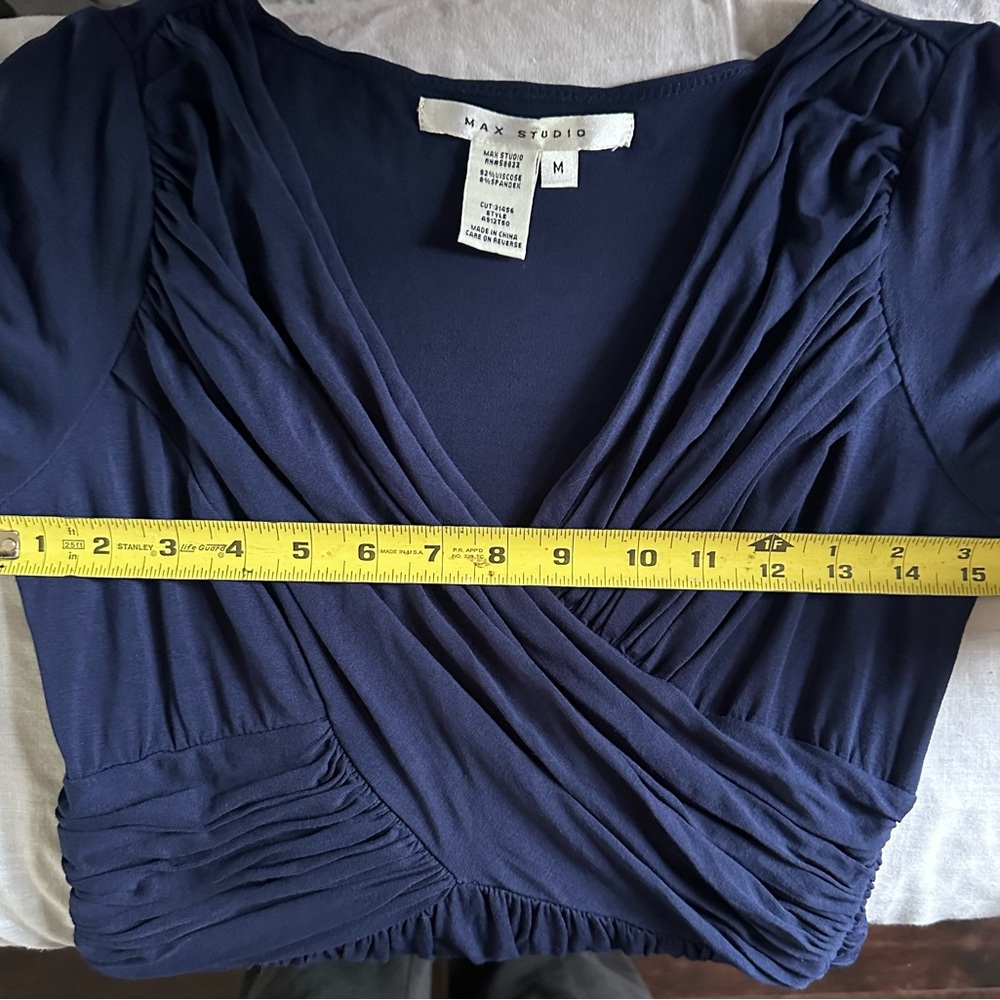 Max Studio Navy Faux Wrap Long Sleeve Dress Size M - Picture 8 of 9